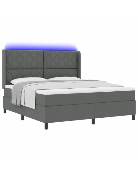 Letto a Sorgente LED Grigio scuro 180 x 200 cm Tessuto