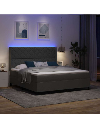 Letto a Sorgente LED Grigio scuro 180 x 200 cm Tessuto