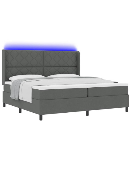 Letto a Sorgente LED Grigio scuro 200 x 200 cm Tessuto