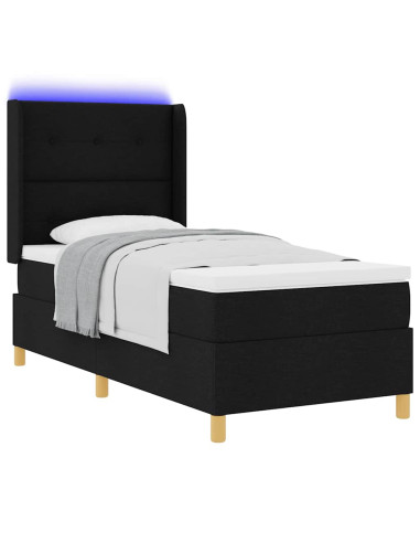 Letto a molle con strisce LED Nero 100 x 200 cm Tessuto