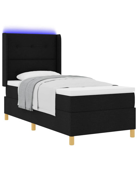 Letto a molle con strisce LED Nero 100 x 200 cm Tessuto