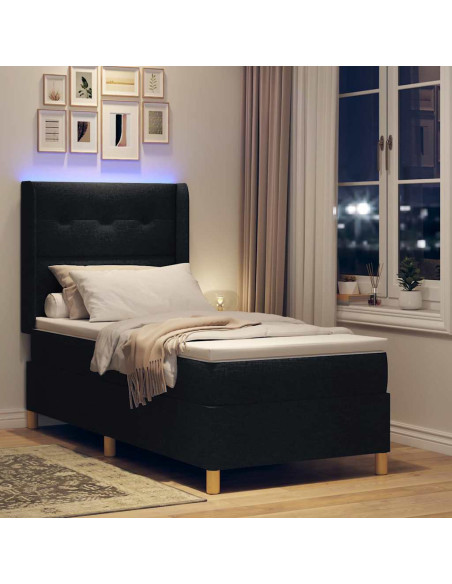 Letto a molle con strisce LED Nero 100 x 200 cm Tessuto