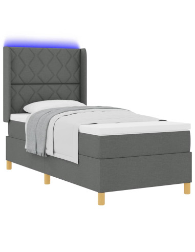Letto a molle con strisce LED Grigio 90 x 200 cm Tessuto