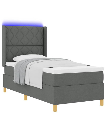 Letto a molle con strisce LED Grigio 100 x 200 cm Tessuto
