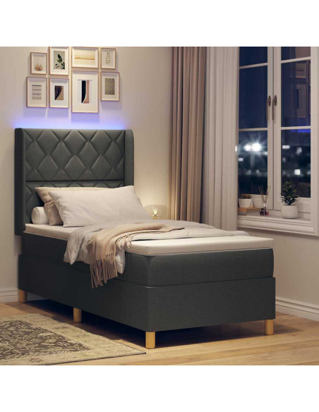Letto a molle con strisce LED Grigio 100 x 200 cm Tessuto