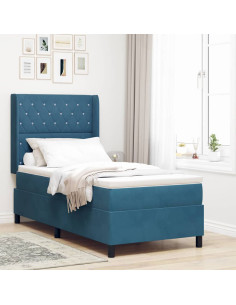 Letto a molle con materasso con led Blu 90 x 190 cm Velluto