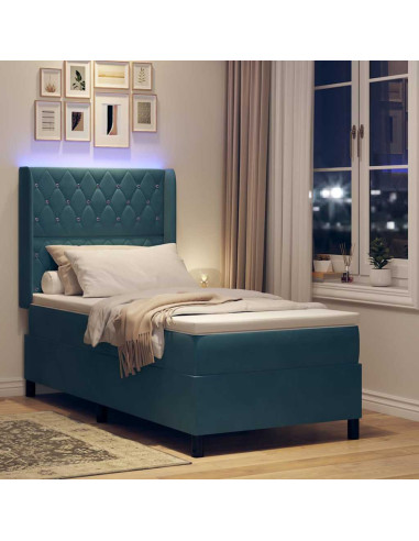 Letto a molle con materasso con led Blu 90 x 190 cm Velluto