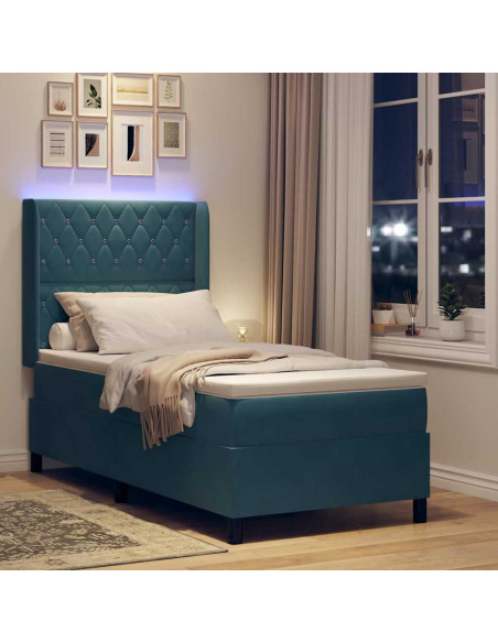 Letto a molle con materasso con led Blu 90 x 190 cm Velluto