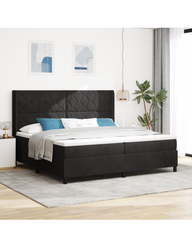 Letto a molle con materasso con led Nero 200 x 200 cm Velluto