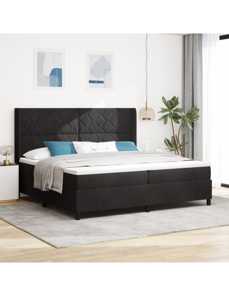 Letto a molle con materasso con led Nero 200 x 200 cm Velluto