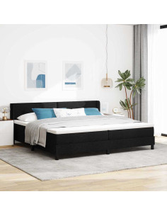 Letto a molle con testiera Nero 200 x 200 cm Tessuto