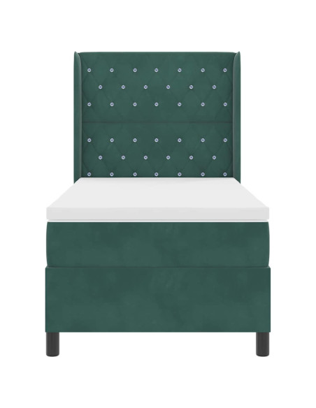Letto a molle con materasso Verde Scuro 90 x 190 cm Velluto