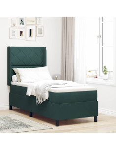 Letto a molle con materasso Verde Scuro 80 x 200 cm Velluto