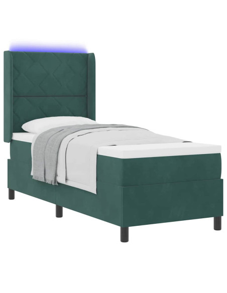 Letto a molle con materasso Verde Scuro 80 x 200 cm Velluto
