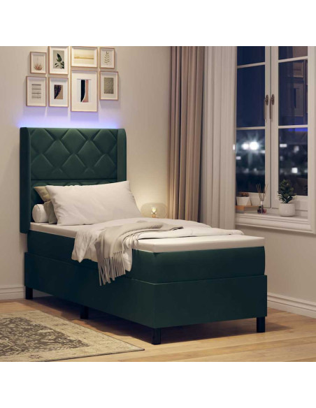 Letto a molle con materasso Verde Scuro 80 x 200 cm Velluto