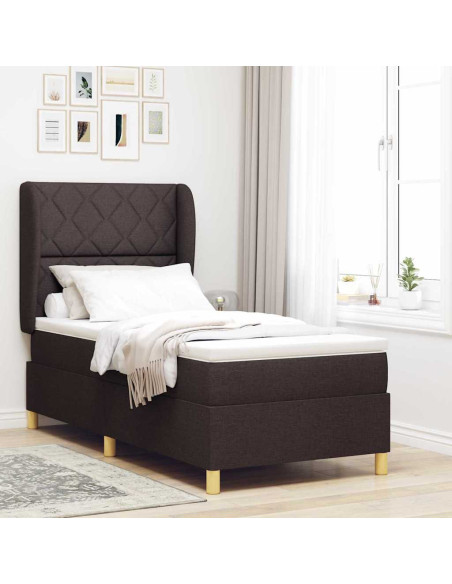 Letto a molle con testiera Marrone Scuro 190 x 90 cm Tessuto