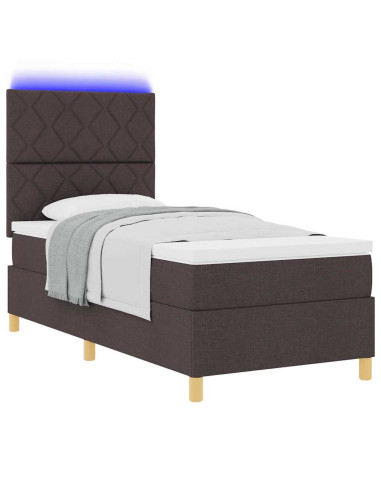 Letto a Sorgente LED Marrone Scuro 90 x 190 cm Tessuto