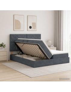 Letto con contenitore LED e materasso Grigio Scuro 180 x 200 cm
