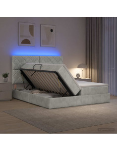 Letto con contenitore LED e materasso Grigio Chiaro