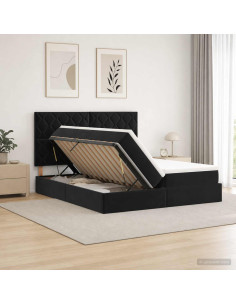 Letto con contenitore LED e materasso Nero 200 x 200 cm Velluto
