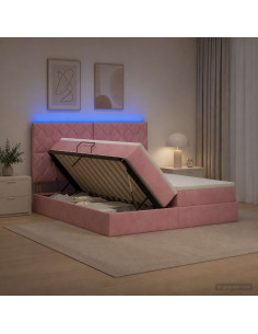 Letto con contenitore LED e materasso Rosa 200 x 200 cm Velluto
