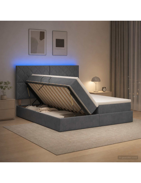 Letto con contenitore LED e materasso Grigio Scuro 180 x 200 cm