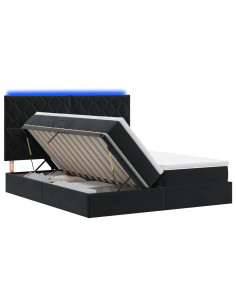 Letto con contenitore LED e materasso Nero 200 x 200 cm Velluto 2