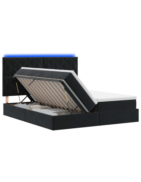 Letto con contenitore LED e materasso Nero 200 x 200 cm Velluto
