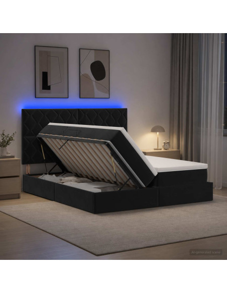 Letto con contenitore LED e materasso Nero 200 x 200 cm Velluto