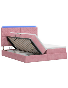Letto con contenitore LED e materasso Rosa 200 x 200 cm Velluto 2