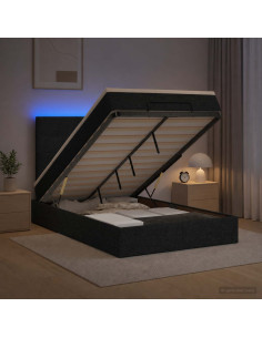Letto Ottomano con Materasso e LED Nero 120 x 190 cm Tessuto