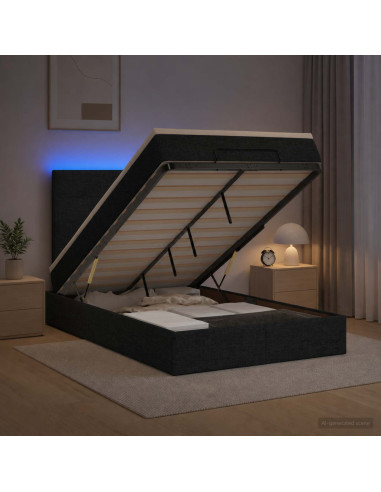 Letto Ottomano con Materasso e LED Nero 120 x 190 cm Tessuto