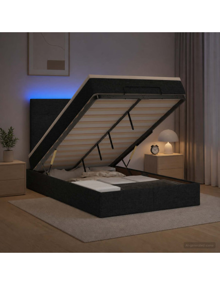 Letto Ottomano con Materasso e LED Nero 120 x 190 cm Tessuto