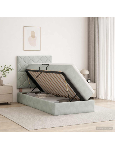 Letto con contenitore LED e materasso Grigio Chiaro