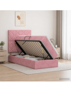 Letto con contenitore LED e materasso Rosa 100 x 200 cm Velluto