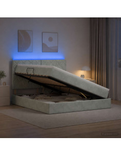 Letto con contenitore LED e materasso Grigio Chiaro