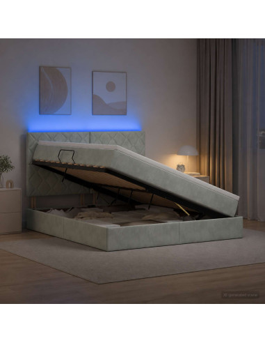 Letto con contenitore LED e materasso Grigio Chiaro