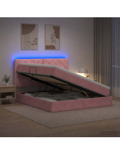 Letto con contenitore LED e materasso Rosa 160 x 200 cm Velluto