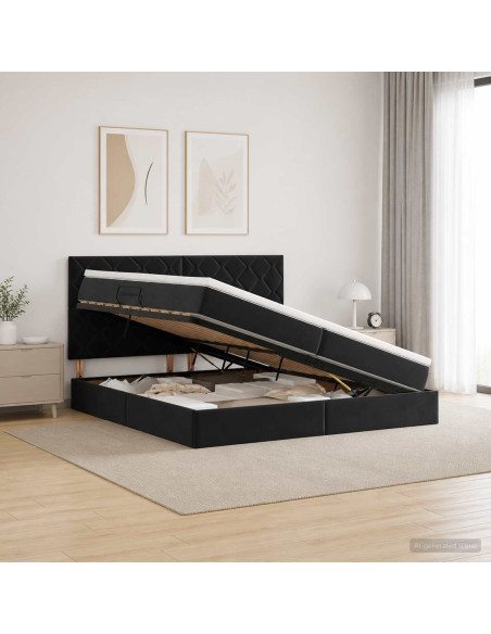 Letto con contenitore LED e materasso Nero 200 x 200 cm Velluto