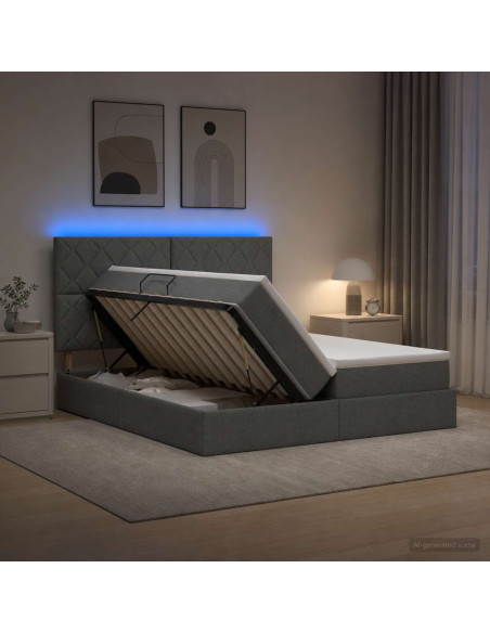 Letto con contenitore LED e materasso Grigio Scuro 180 x 200 cm