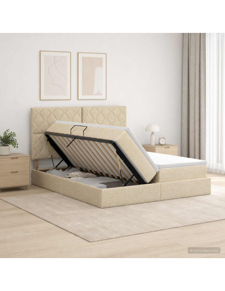 Letto con contenitore LED e materasso Crema 180 x 200 cm