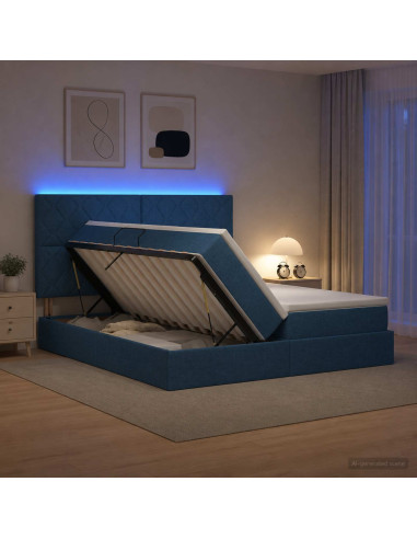 Letto con contenitore LED e materasso Blu 180 x 200 cm Tessuto