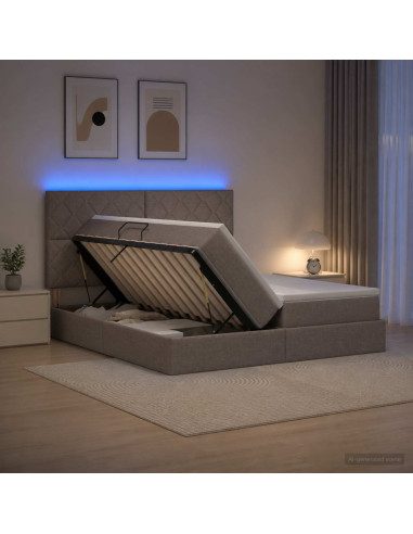 Letto con contenitore LED e materasso Tortora 200 x 200 cm