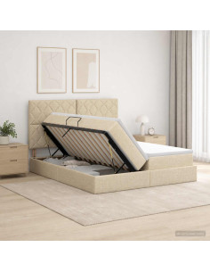 Letto con contenitore LED e materasso Crema 200 x 200 cm