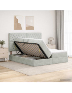 Letto con contenitore LED e materasso Grigio Chiaro