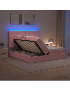 Letto con contenitore LED e materasso Rosa 180 x 200 cm Velluto