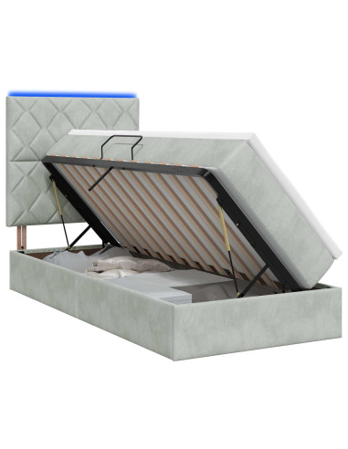 Letto con contenitore LED e materasso Grigio Chiaro