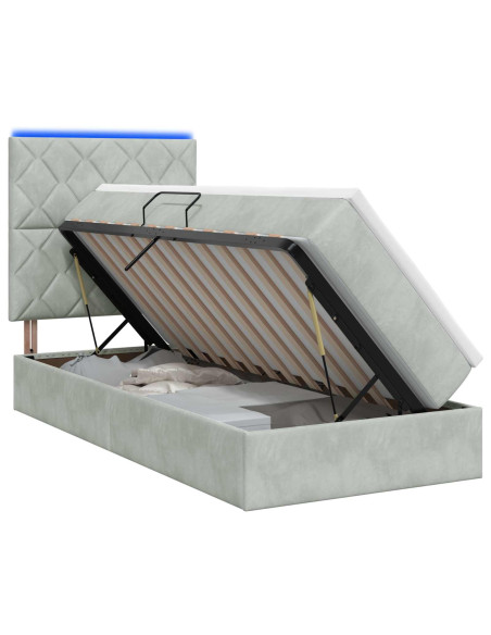 Letto con contenitore LED e materasso Grigio Chiaro