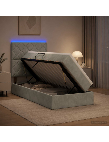Letto con contenitore LED e materasso Grigio Chiaro