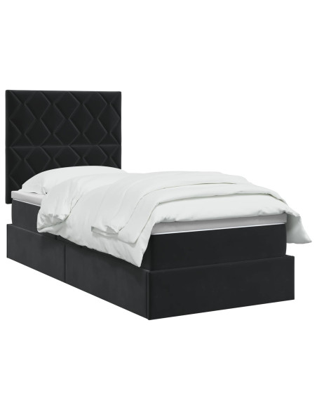 Letto con contenitore LED e materasso Nero 100 x 200 cm Velluto